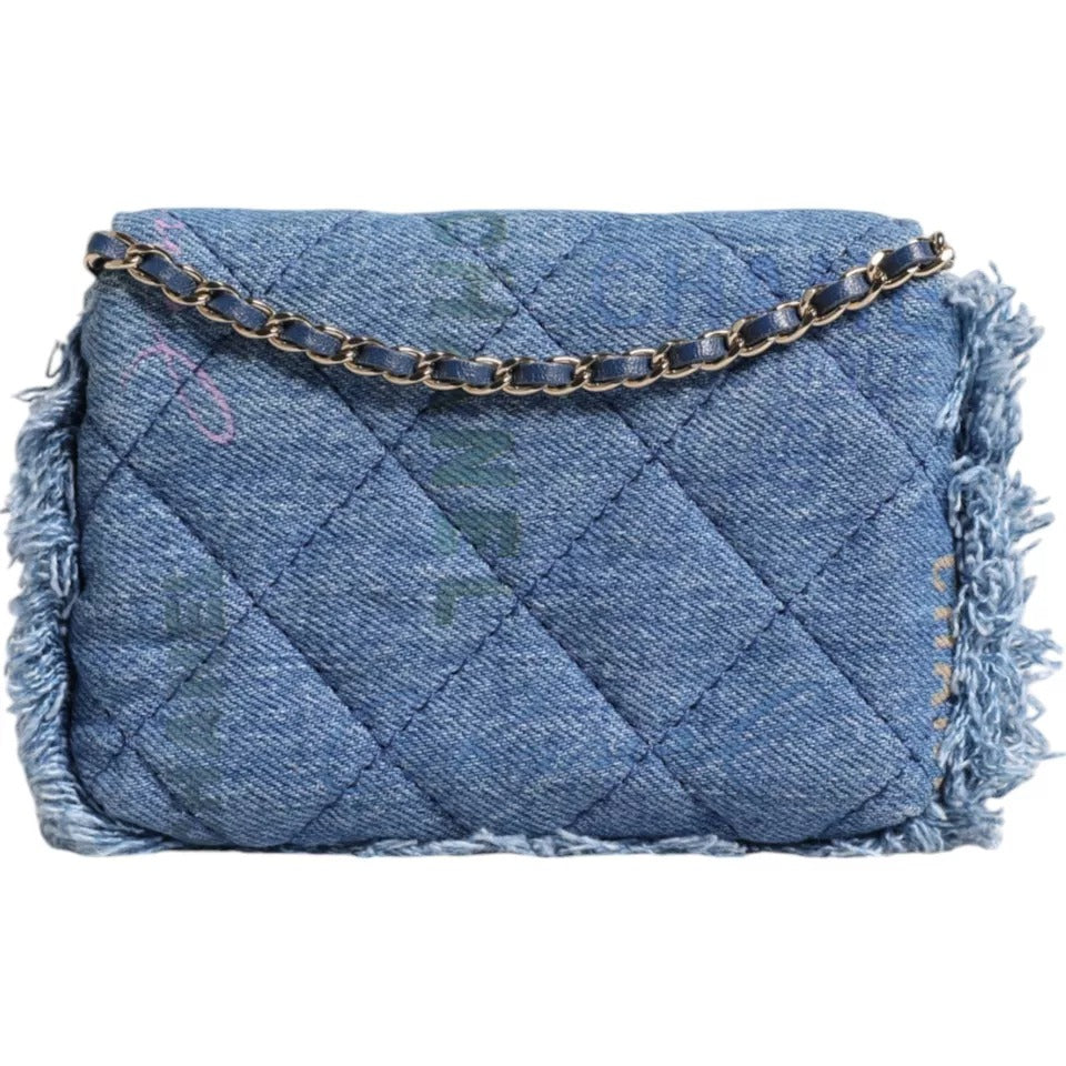 Chanel Denim Mood Flap Mikro Logo Baskılı Saçaklı Omuz Çantası